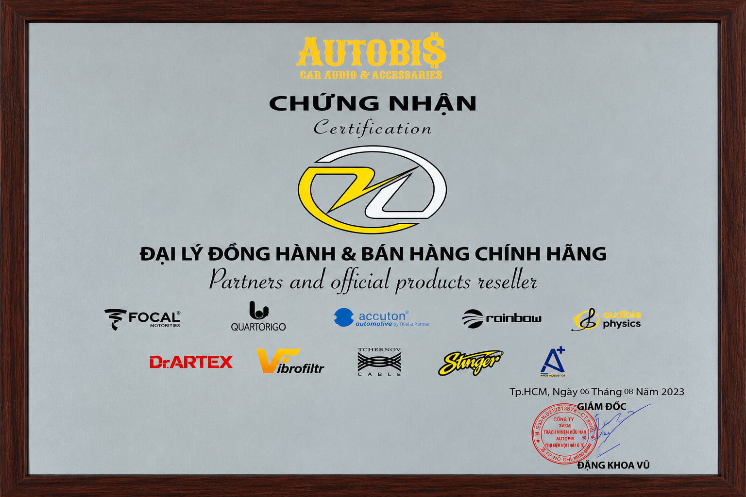Chứng nhận đại lý chính thức Autobis